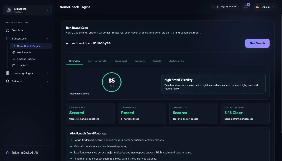 IniDeck Agentic OS Dashboard Interface